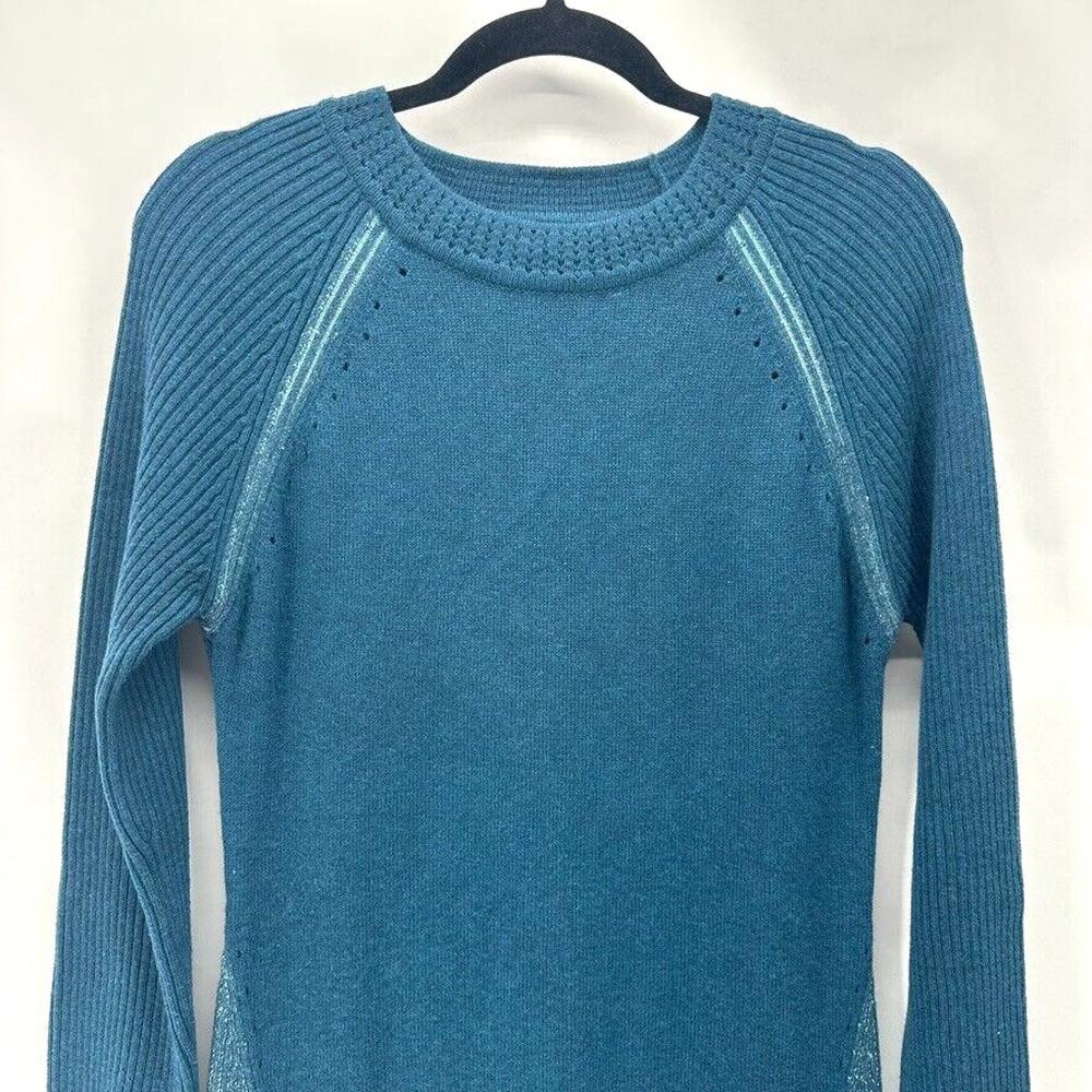 Smartwool Womens Merino Wool Blend Ribbed Raglan Sweater Dress Blue Cozy Size S - Picture 3 of 12